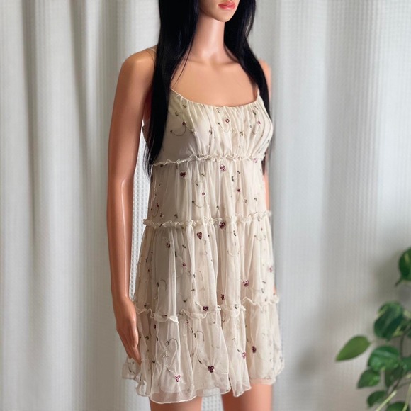 Trixxi Dresses & Skirts - Trixxi Whimsy Fairy Princess Mesh Tiered Cream Sleeveless Mini Dress Size‎ L Y2K